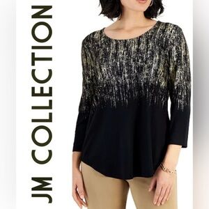 JM Collection Black and Gold Women's Top -2X-